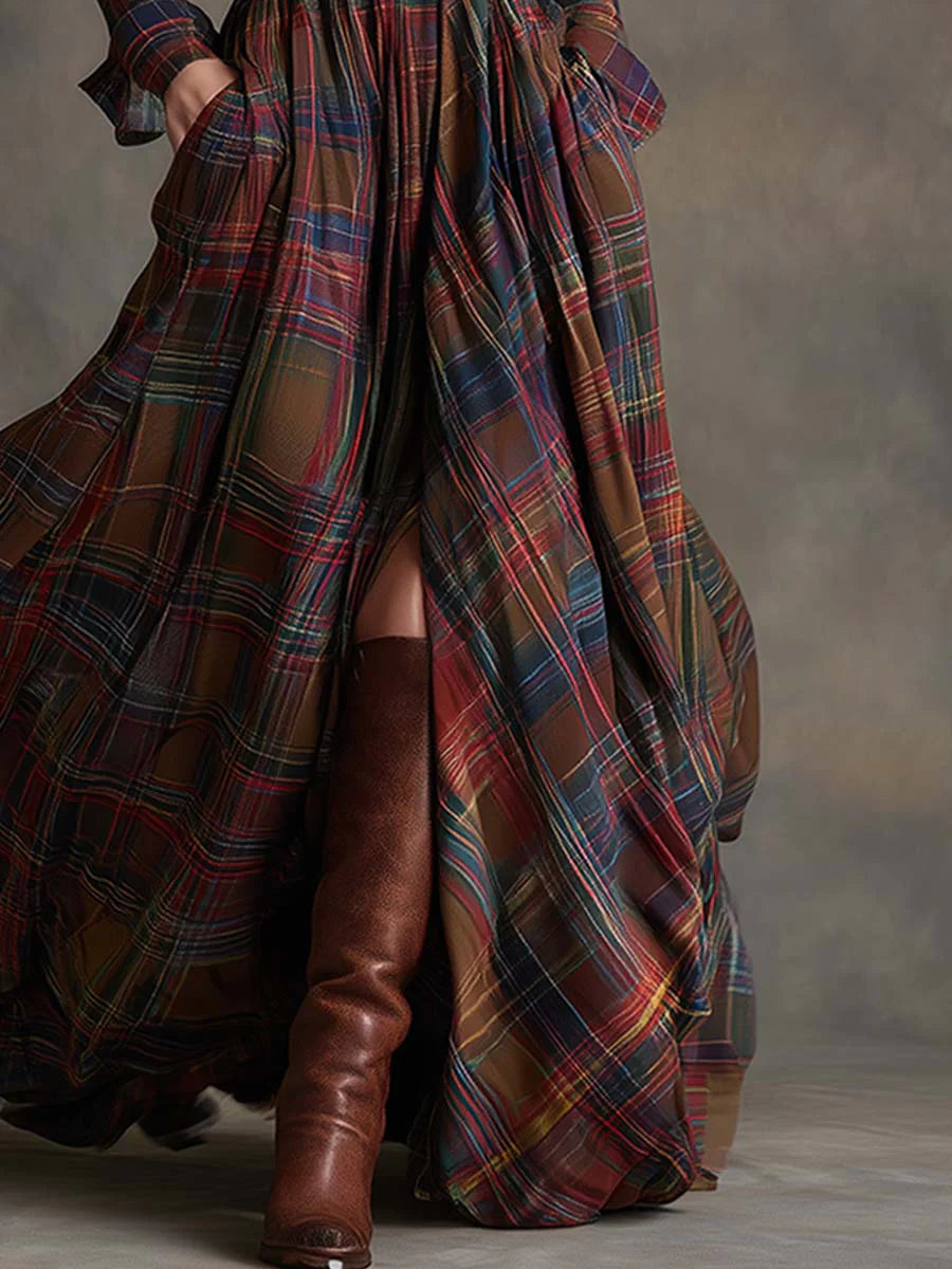 Margaux - Robe longue à carreaux avec ceinture