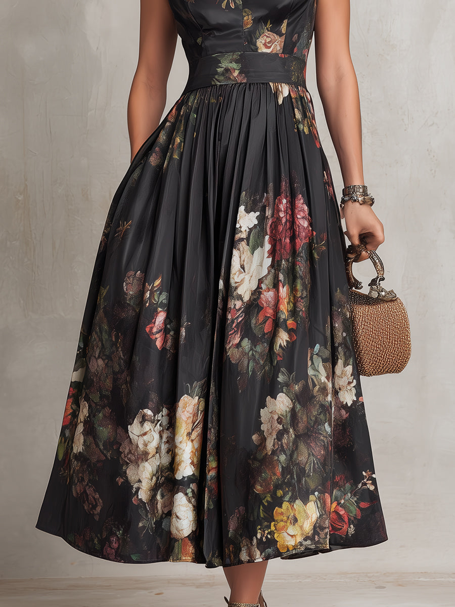 Noémie - Robe midi noire en satin