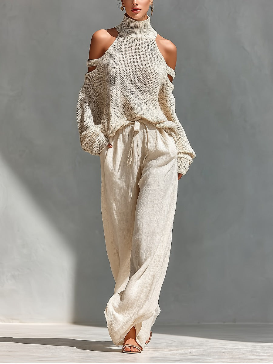 Sophie | Ensemble minimaliste en maille et lin avec coupe élégante