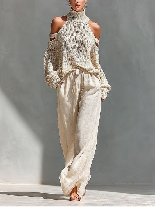 Sophie | Ensemble minimaliste en maille et lin avec coupe élégante