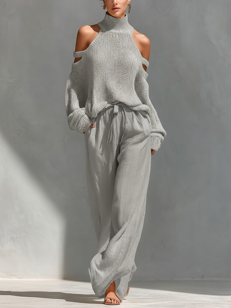 Sophie | Ensemble minimaliste en maille et lin avec coupe élégante