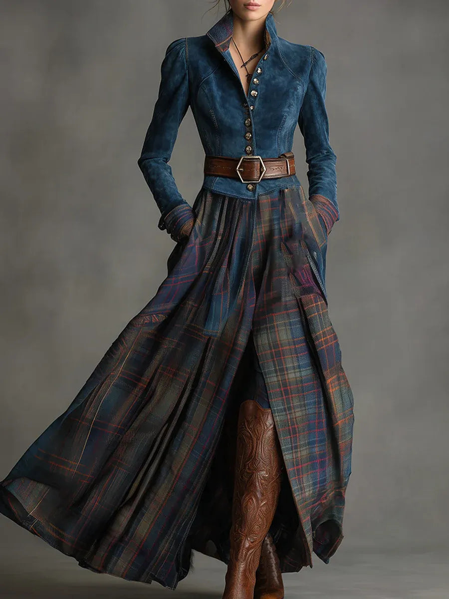 Edurne - Robe maxi en daim bleu