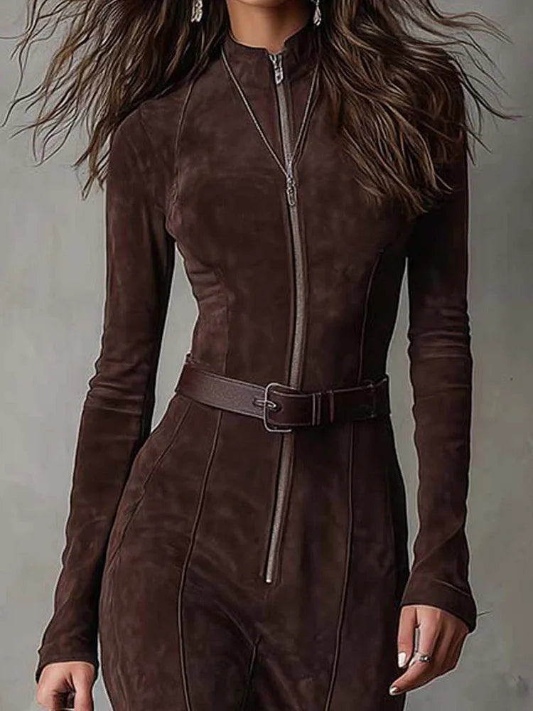 Marseille - Robe longue marron avec ceinture