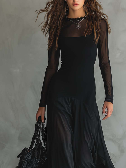 Neroa - Robe maxi à coupe ample en tulle noir
