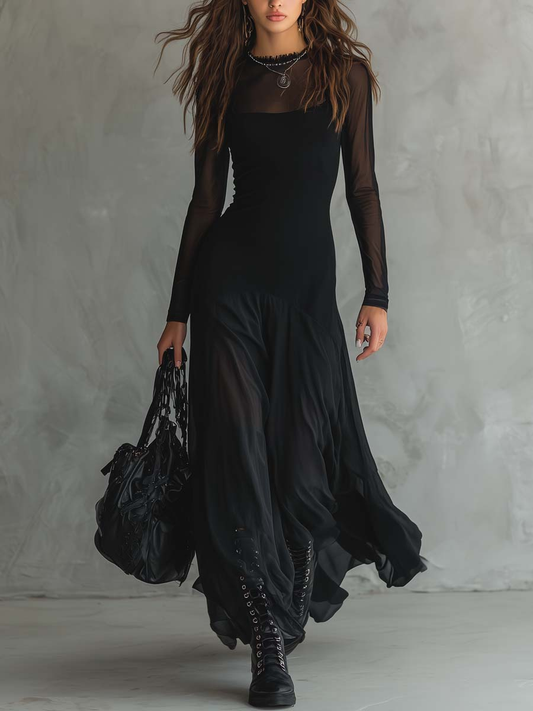 Neroa - Robe maxi à coupe ample en tulle noir