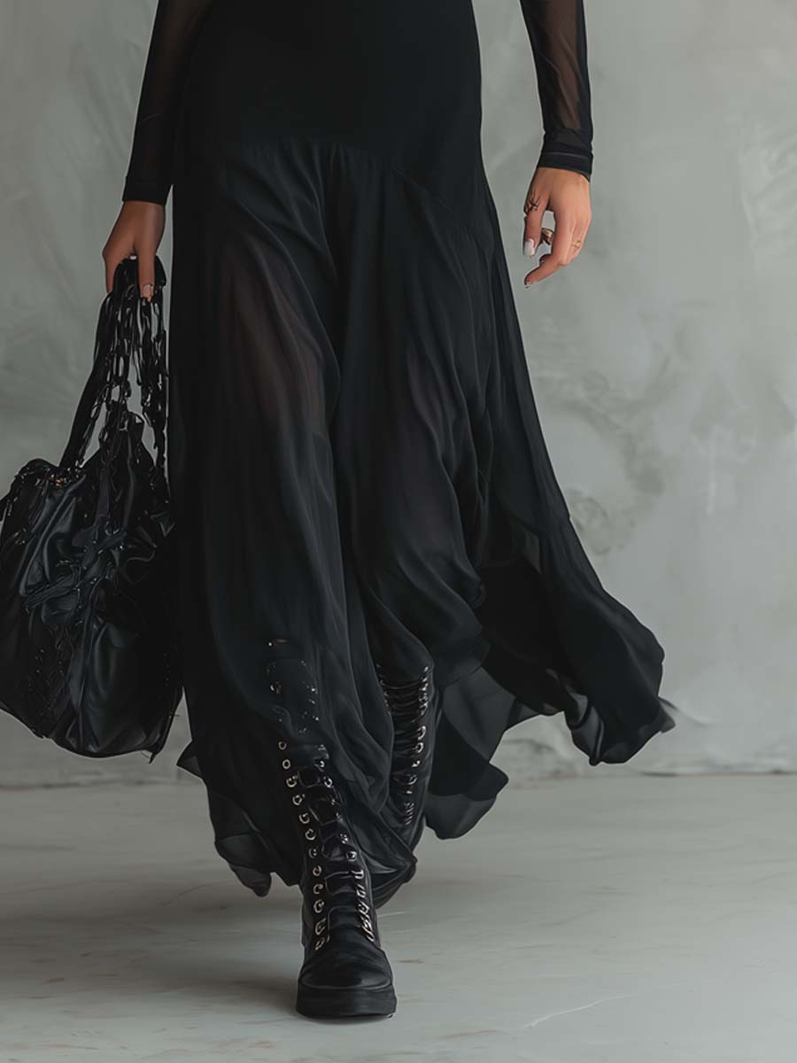 Neroa - Robe maxi à coupe ample en tulle noir