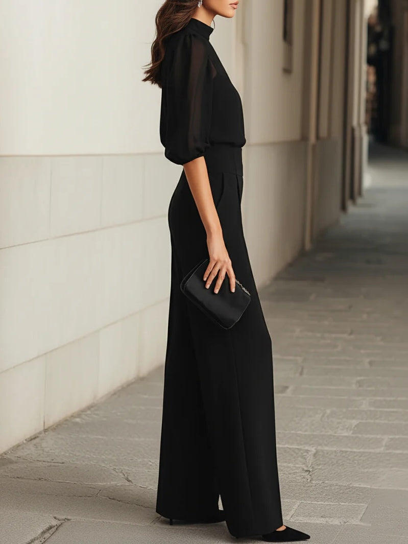 Chloé | Set noir raffiné avec top délicat et pantalon ample