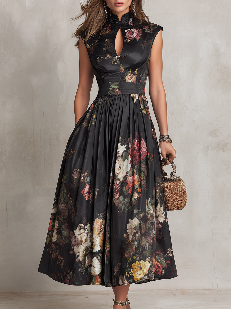 Noémie - Robe midi noire en satin
