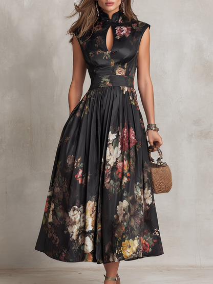 Noémie - Robe midi noire en satin