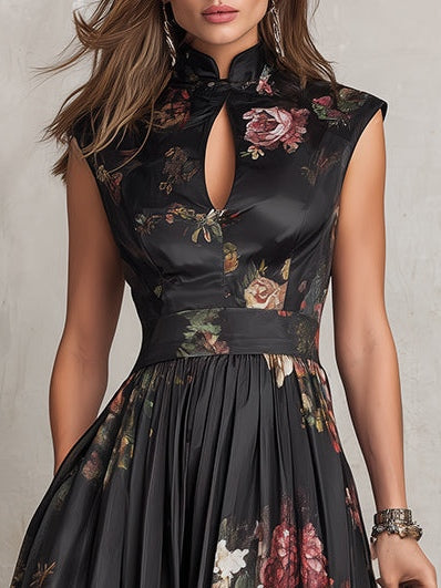 Noémie - Robe midi noire en satin