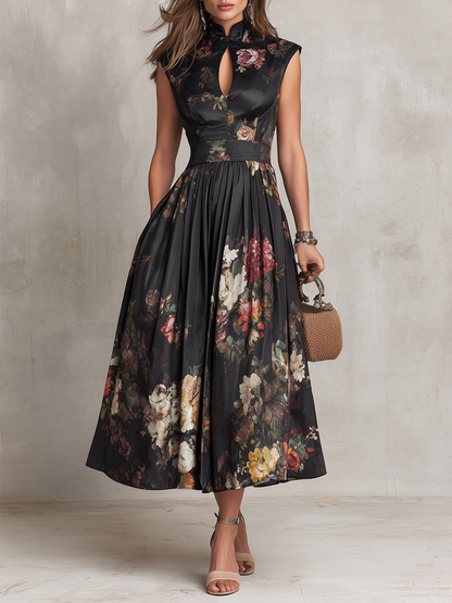 Noémie - Robe midi noire en satin