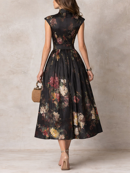 Noémie - Robe midi noire en satin