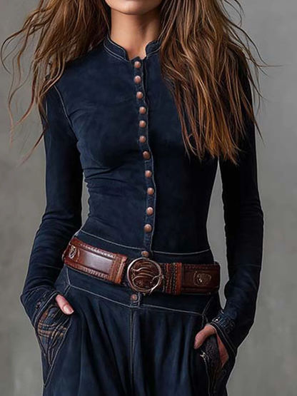 Adèle - Robe maxi en daim avec ceinture