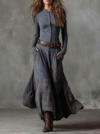 Adèle - Robe maxi en daim avec ceinture