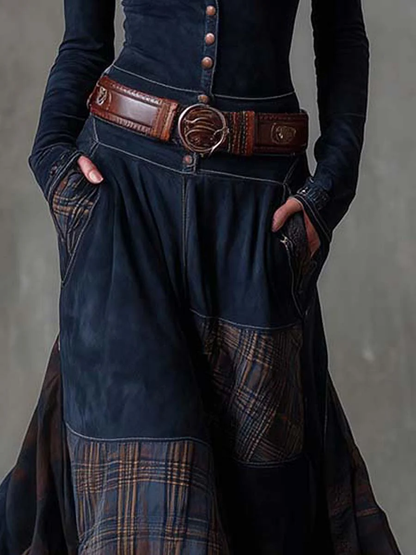 Adèle - Robe maxi en daim avec ceinture