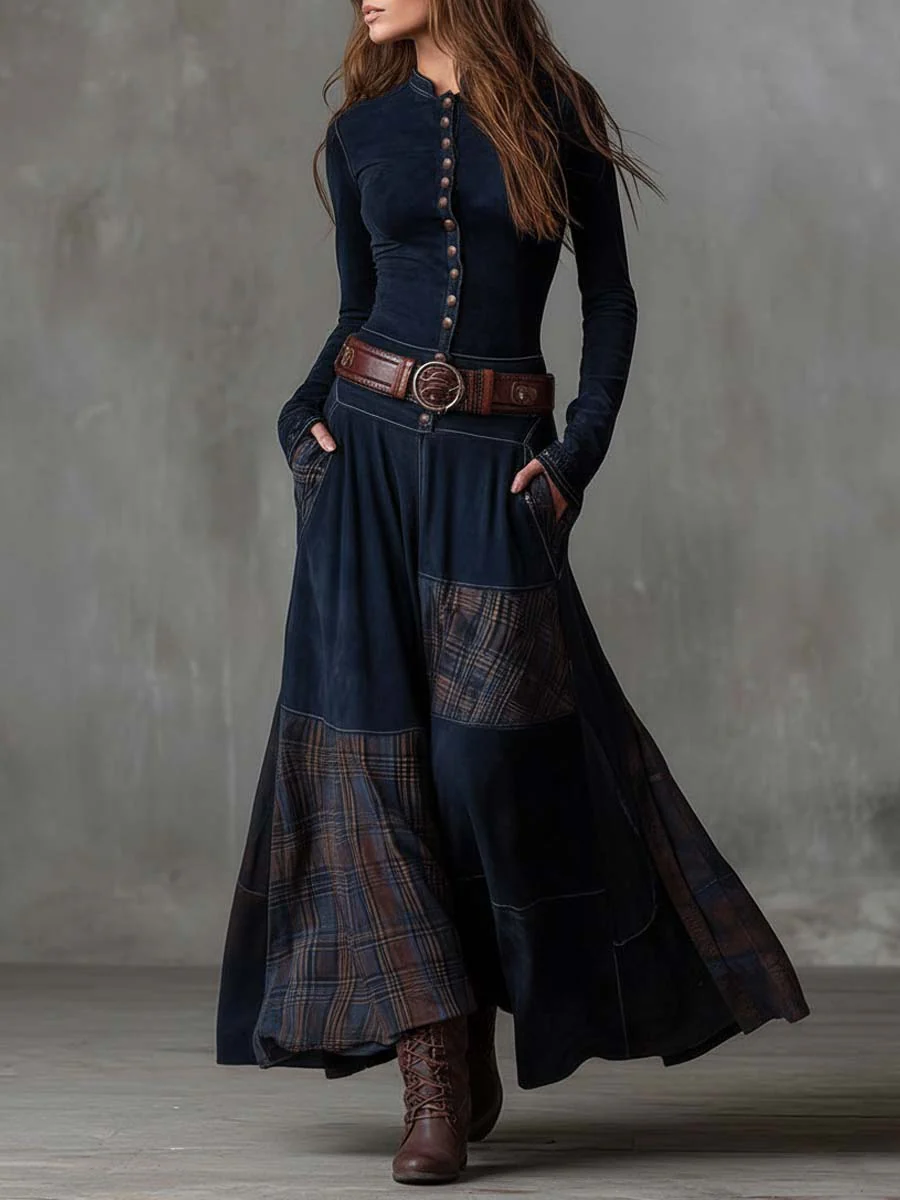 Adèle - Robe maxi en daim avec ceinture