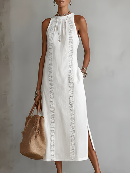 Jimena - Robe midi en lin à col mao