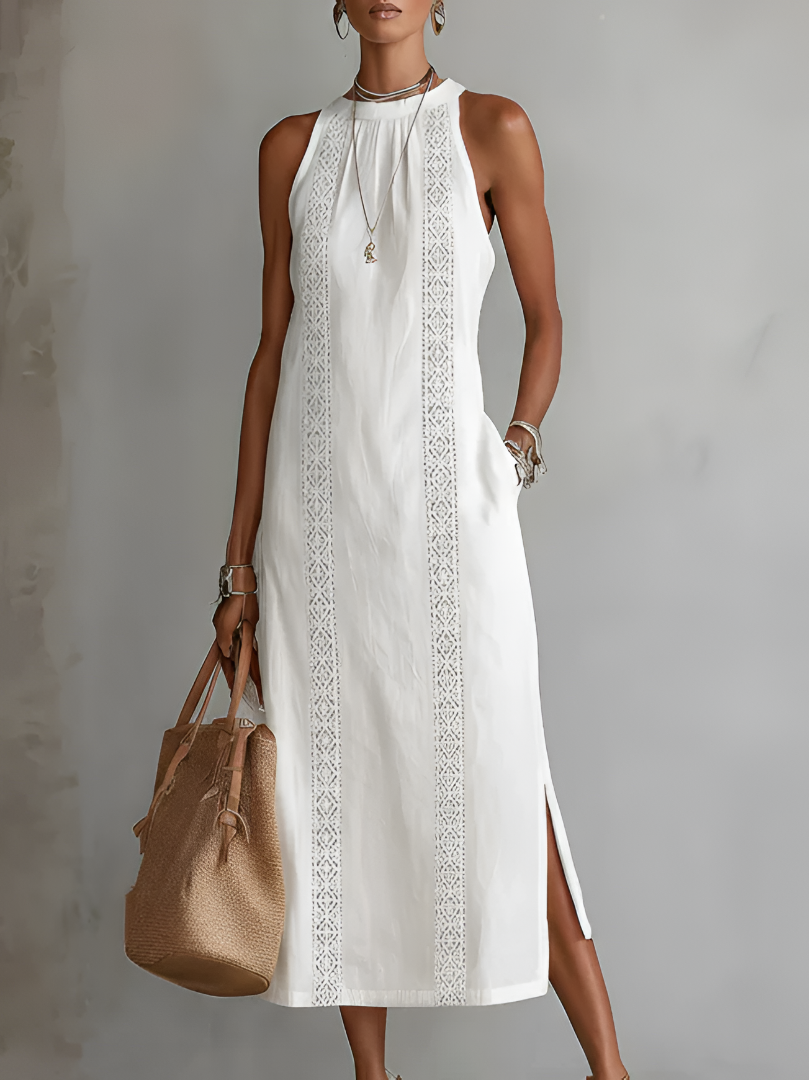 Catherine | Robe midi en lin avec col mao