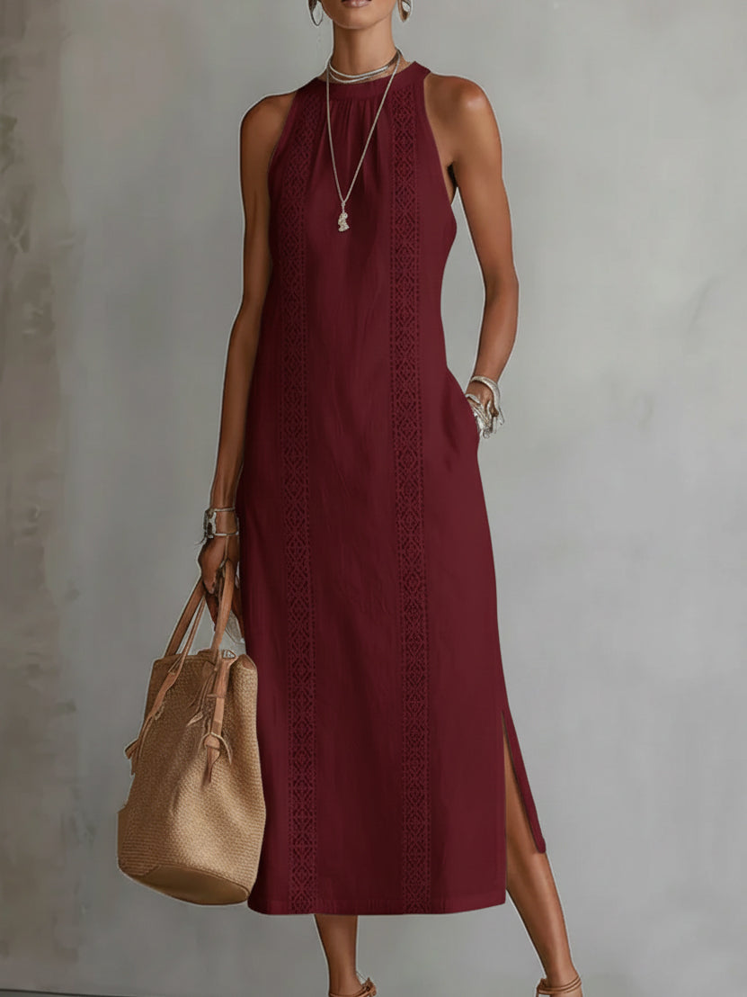 Catherine | Robe midi en lin avec col mao