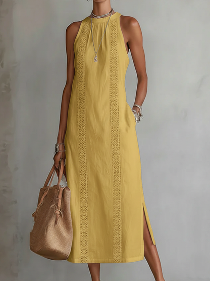 Catherine | Robe midi en lin avec col mao