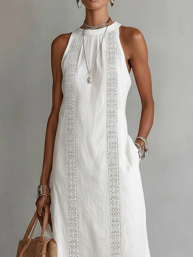 Jimena - Robe midi en lin à col mao