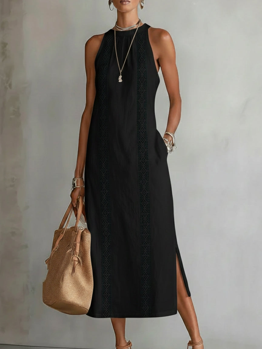 Catherine | Robe midi en lin avec col mao