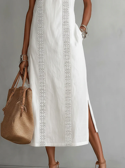 Jimena - Robe midi en lin à col mao