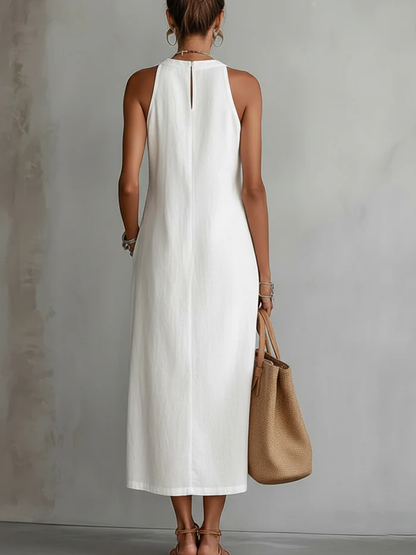 Catherine | Robe midi en lin avec col mao