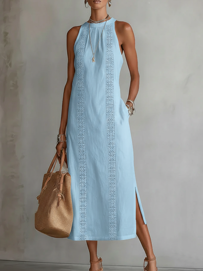 Catherine | Robe midi en lin avec col mao