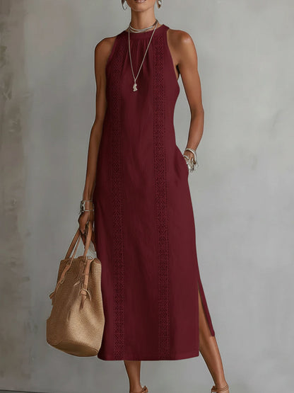 Jimena - Robe midi en lin à col mao